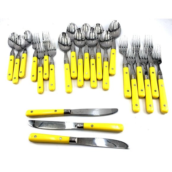 Carnival Flatware Yellow Handle Stainless 24 pcs Replacement Korea - Picture 1 of 6